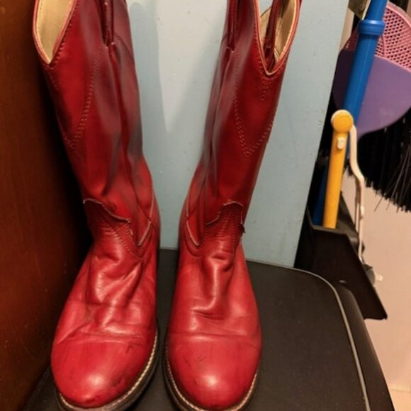 Vintage 1980s Red Laredo Round-toe Roper Cowboy Boots - 6M - Picture 5 of 16